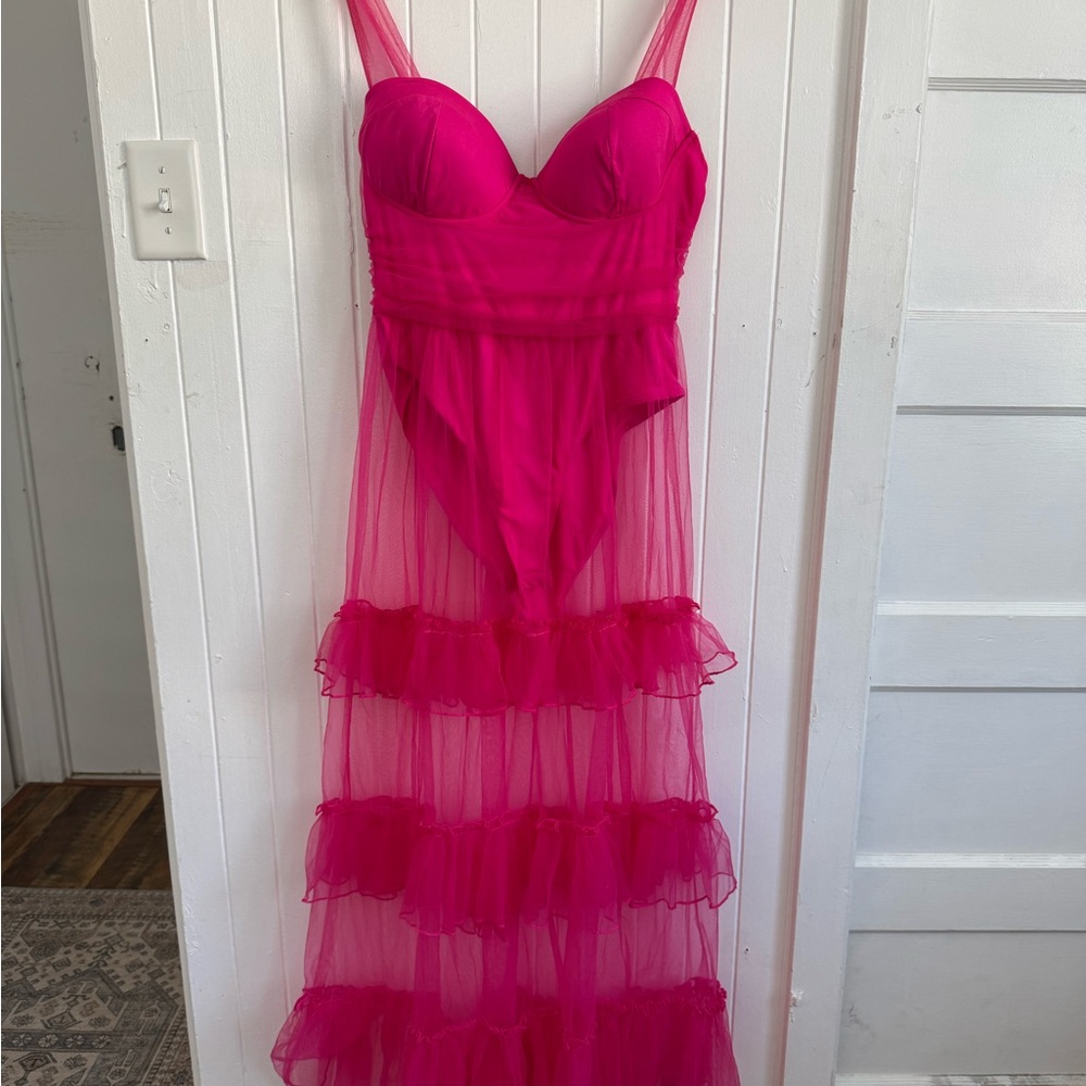 Vibrant Pink Sheer Dress - Picture 2 of 4